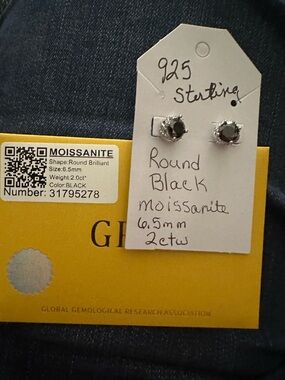 Black Round Moissanite Stud Earrings in Sterling Silver
